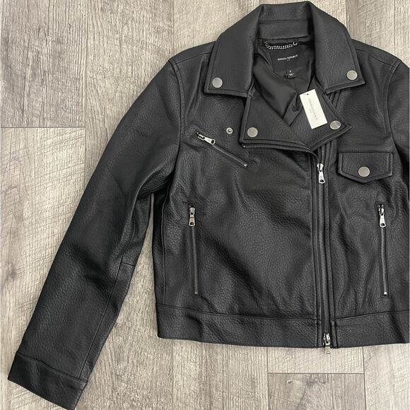 Banana Republic Faux Leather Moto Jacket Black Women's - Picture 6 of 9